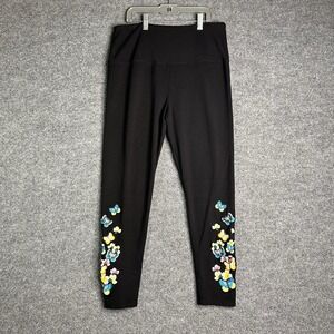 Athena Marie Leggings Floral Embroidered Size‎ large Black Skinny Leg Rayon